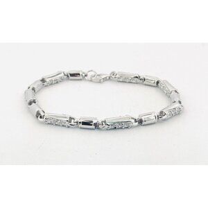 Vintage Estate 925 Sterling Silver CZ Barrel Link Bracelet Unisex 8.5” 19.5g